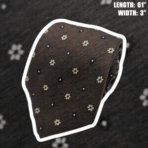 Egara Men's Silk Tie Brown Tan Cream Floral Flowers Necktie Business 61"